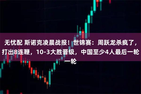 无忧配 斯诺克凌晨战报！世锦赛：周跃龙杀疯了，打出8连鞭，10-3大胜晋级，中国至少4人最后一轮
