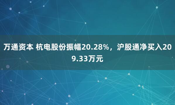 万通资本 杭电股份振幅20.28%，沪股通净买入209.33万元